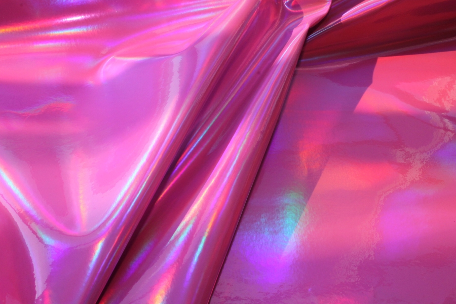 Buy fabric online - Pink Iridescent Holographic Glossy PVC / Leatherette