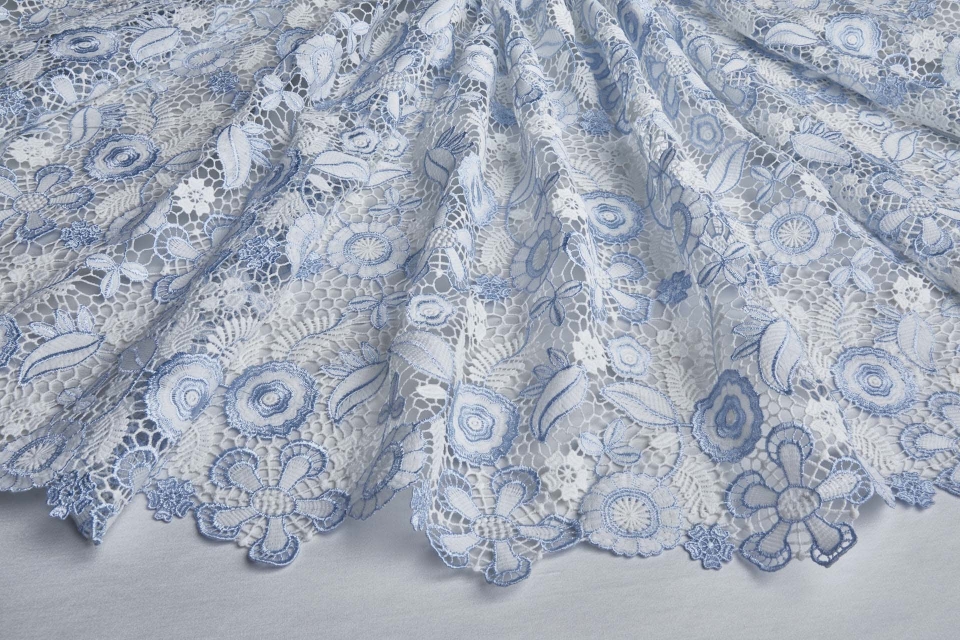 NEW BRIDAL - Floral Guipure Lace in Ivory and Pale Blue