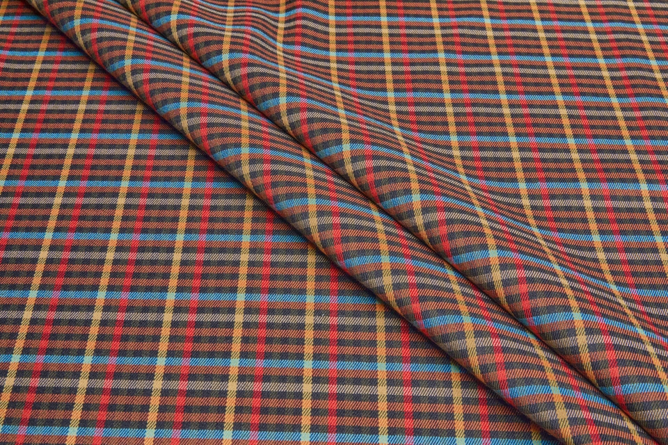 Stretch Tartan - Black, Rust, Mustard, Black, Beige, Blue