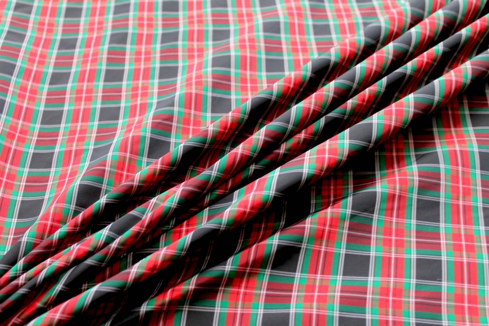 Tartan Check Silk Taffeta - Red, Black and Green