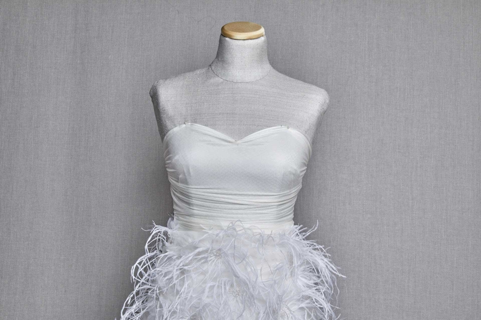 Beads and Ostrich Feathers on Tulle - White