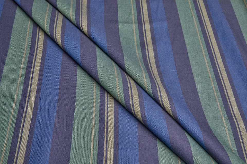 Cotton Stripe Shirting - Navy, Blue, Khaki and Olive