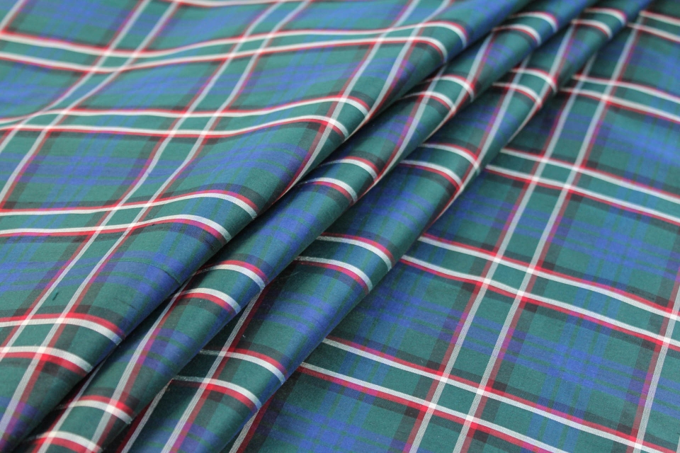 Tartan Check Silk Taffeta - Green, Blue, White and Red