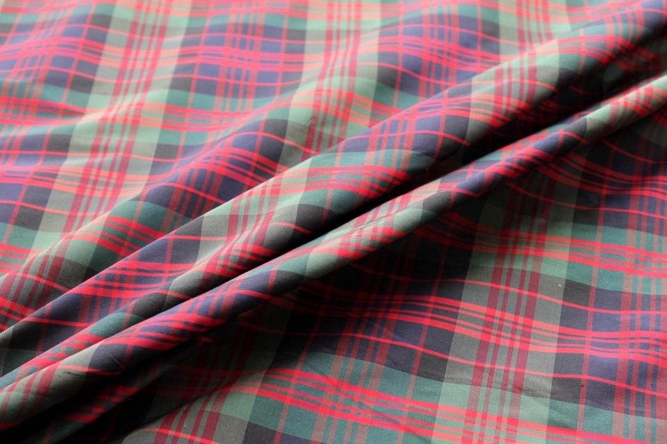 Tartan Check Silk Taffeta - Green, Navy and Red