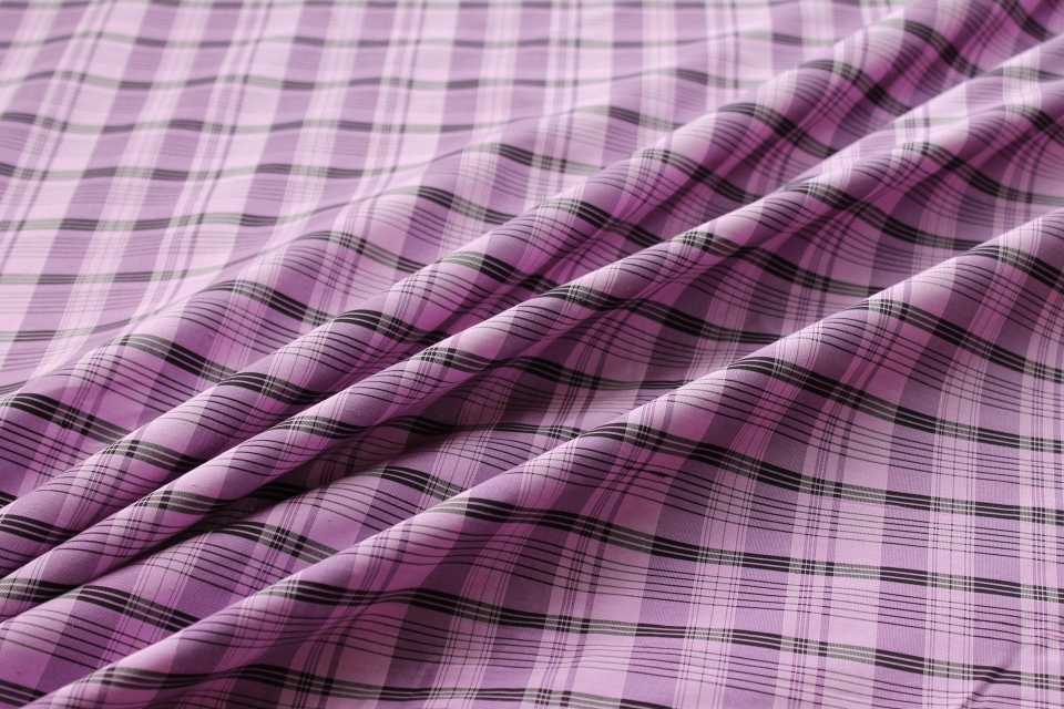 Tartan Check Silk Dupion - Lilac, Ivory and Black