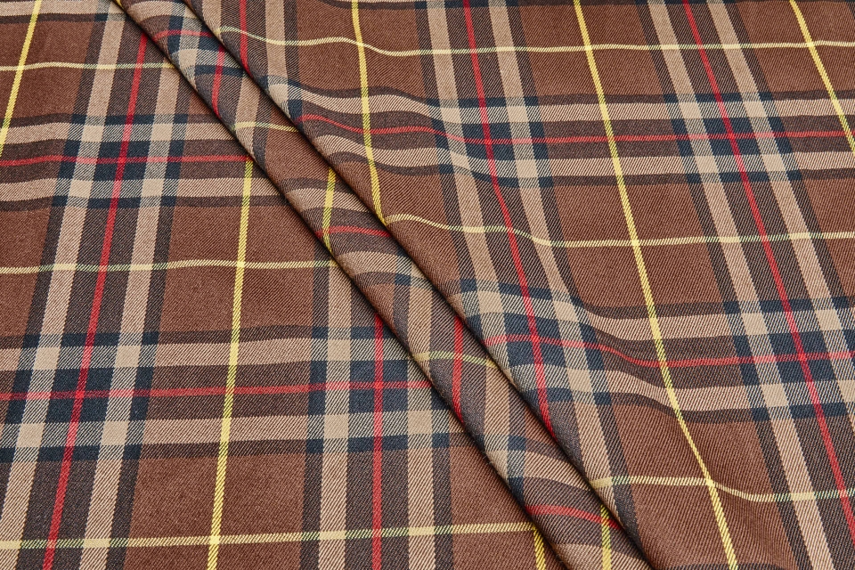 Stretch Tartan - Brown, Black, Red and Yellow