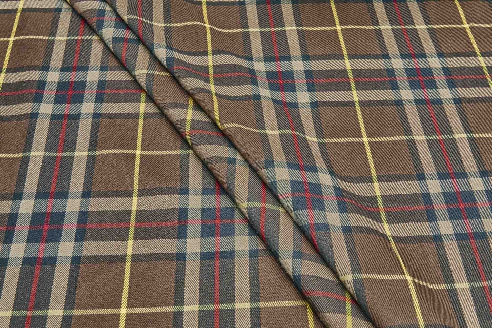 Stretch Tartan - Brown, Black, Red and Yellow