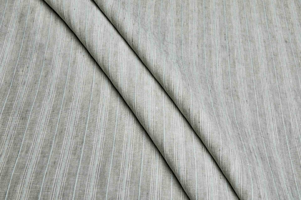 Striped Linen - Natural Ecru, Warm Grey and Palest Blue