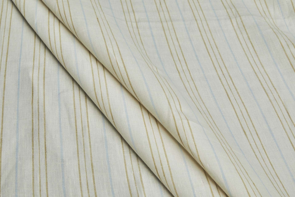 Striped Linen - Cream, Khaki and Light Blue