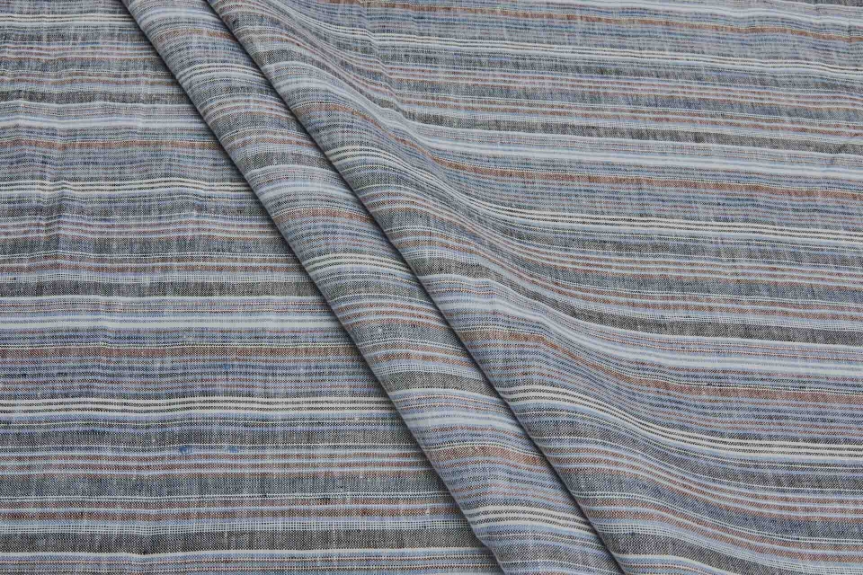 Striped Linen - Rust, Grey, Blue and Ivory