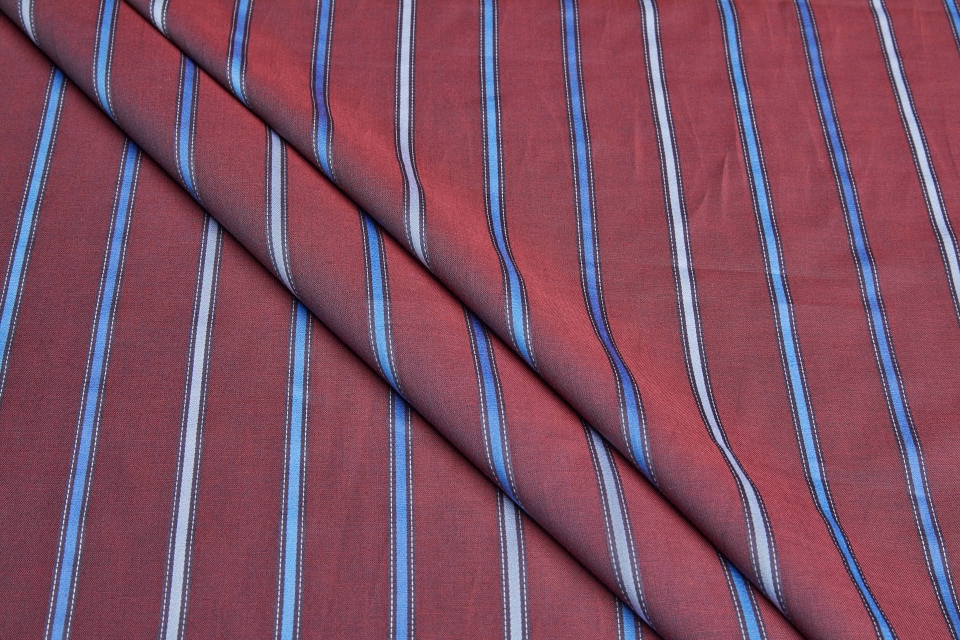 Luxury Italian Satin Stripe Shirting - Burgundy and Blues