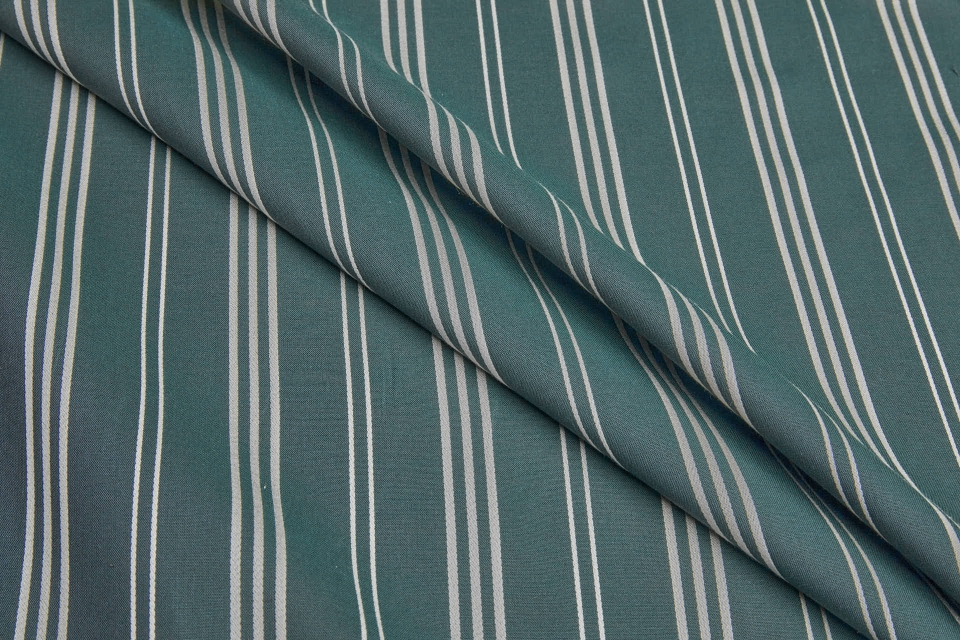 Luxury Italian Satin Stripe Shirting - Bottle Green and Cream