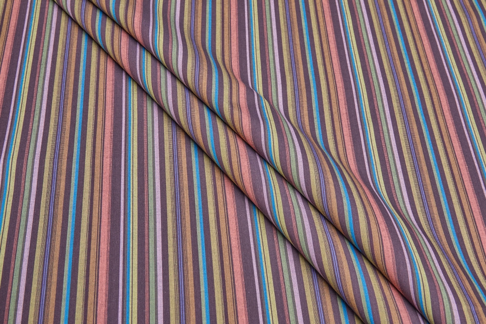 Cotton Stripe Shirting  - Multi Colour with Green, Purple, Coral, Blue