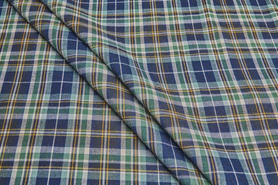 Cotton Flannel Check Shirting - Blue and Green 