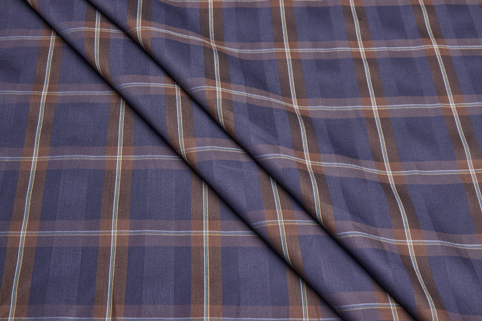 Luxury Italian Check Shirting - Brown and Grape