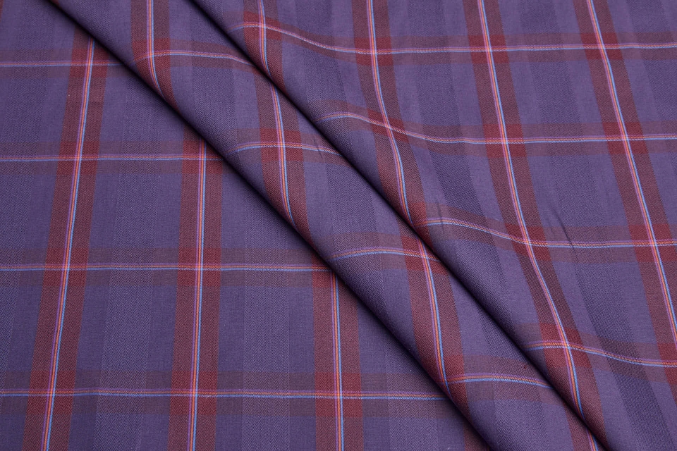 Luxury Italian Check Shirting - Aubergine and Burgundy