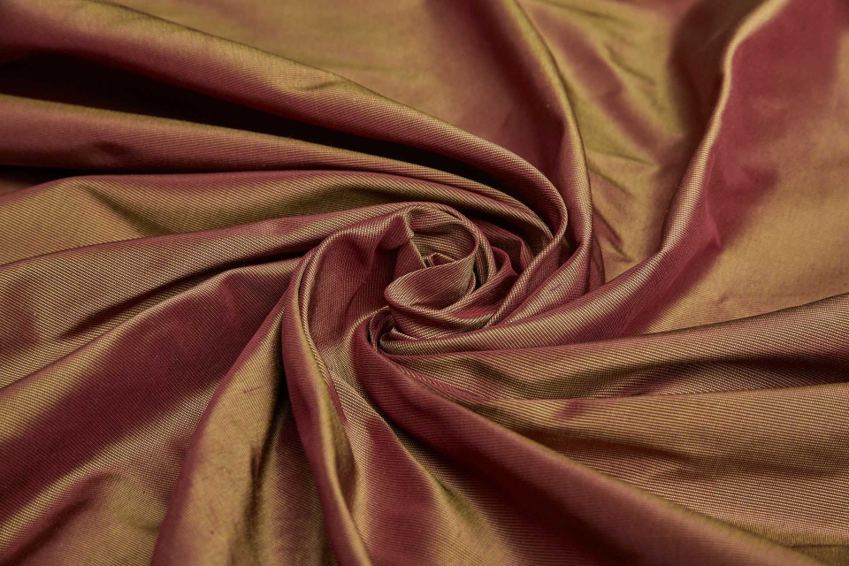 Heavy Weight Silk Taffeta - 3-Tone - Yellow, Brown and Red