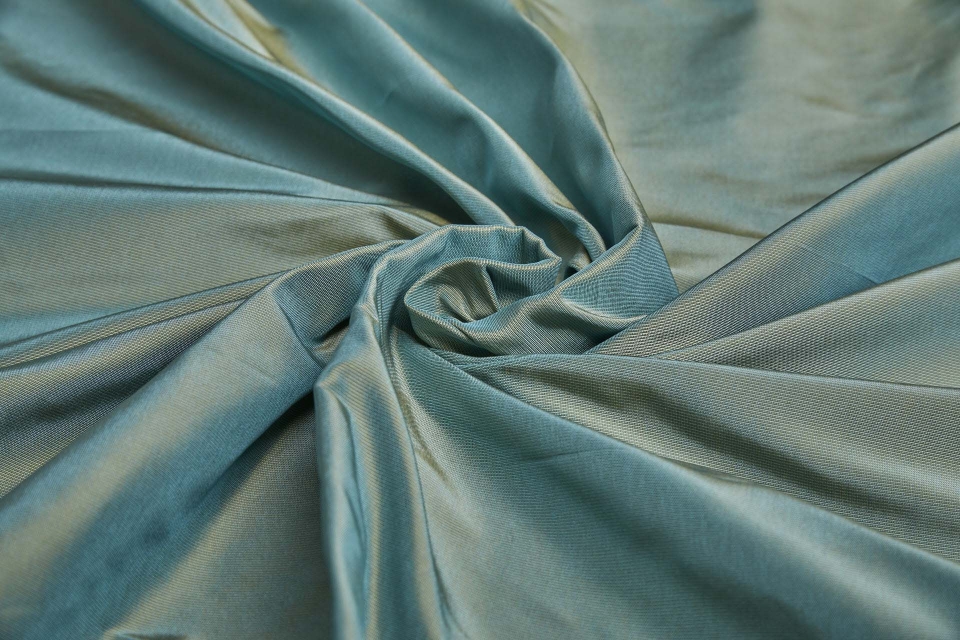 Heavy Weight Silk Taffeta - 3-Tone - Straw Gold, Brown and Dusty Blue