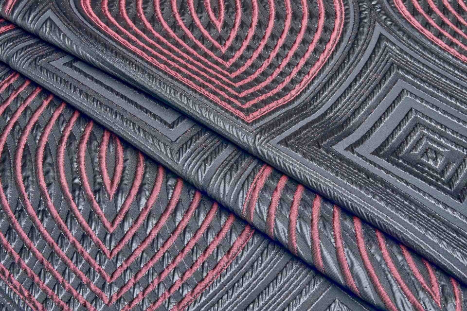 Large Geometric Reversible French Jacquard - Red, Grey and Black