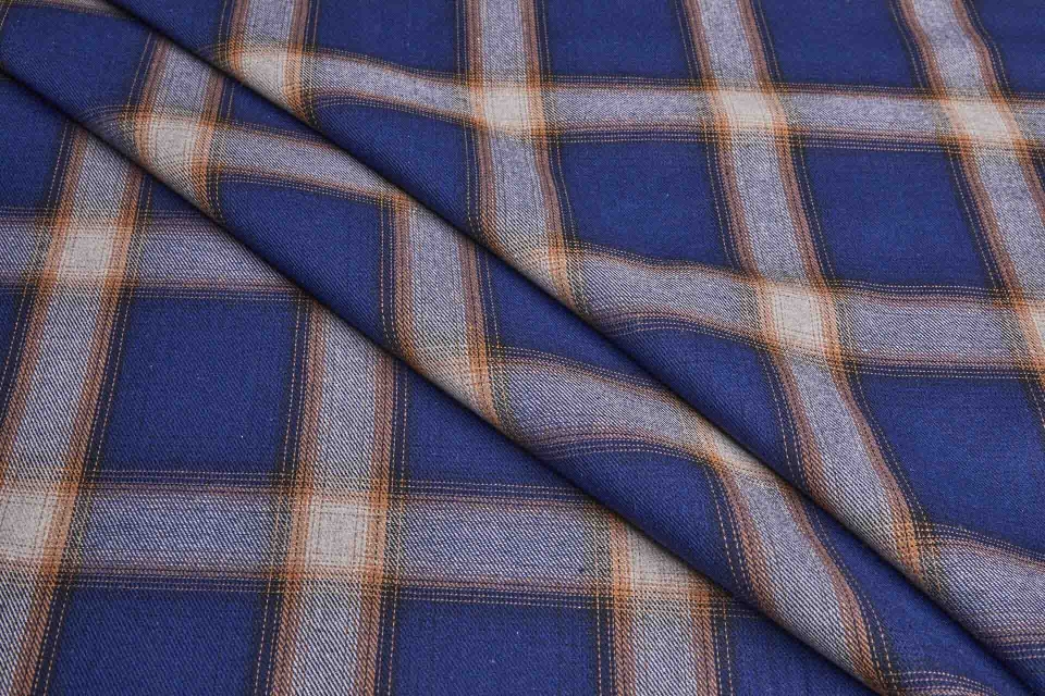 Poly Cotton Flannel Check Shirting - Navy and Grey