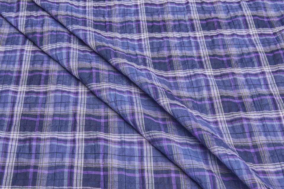 Cotton Seersucker Check Shirting - Purples