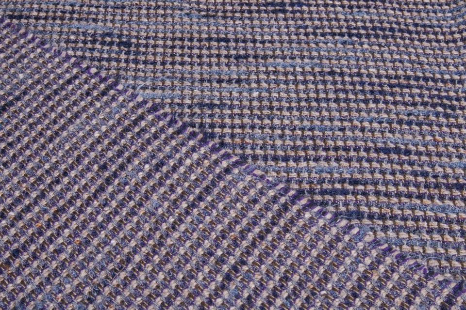 Reversible Patterned Stripe Wool in Blue Grey, Purple and Browns