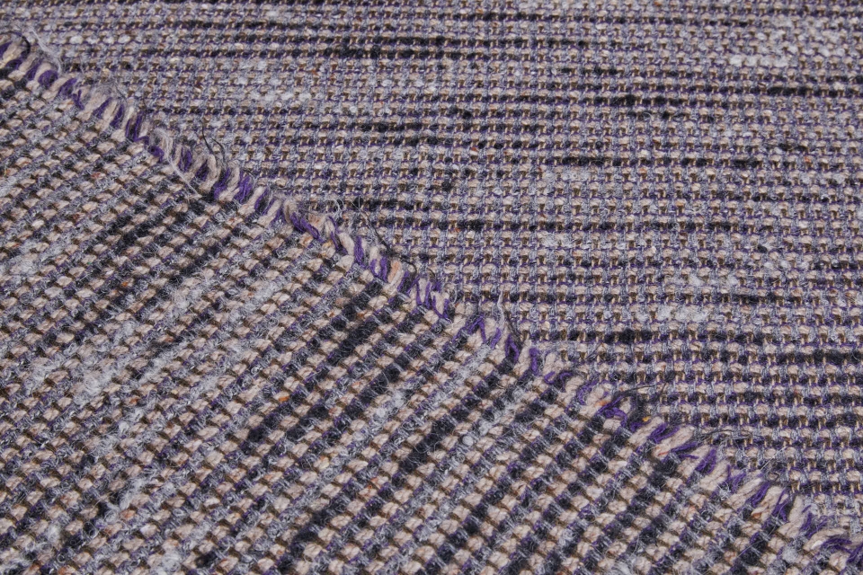 Reversible Patterned Stripe Wool - Black Grey Marl, Stone, Purple, Brown