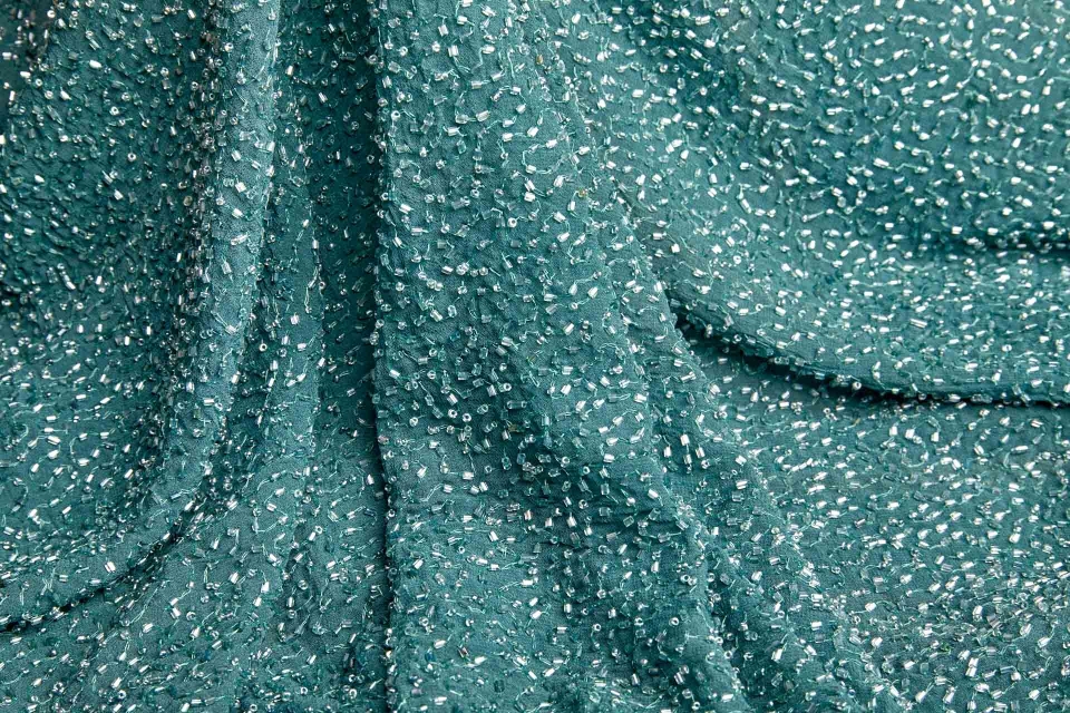 Beaded Silk Chiffon - Teal (New)