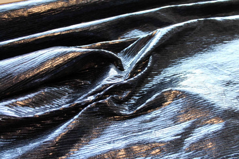 Black Foiled Chunky "Treebark" Silk Weave - Black / Black