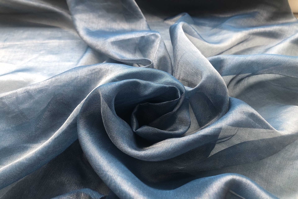 Silk Metallic Chiffon - Kingfisher/Silver