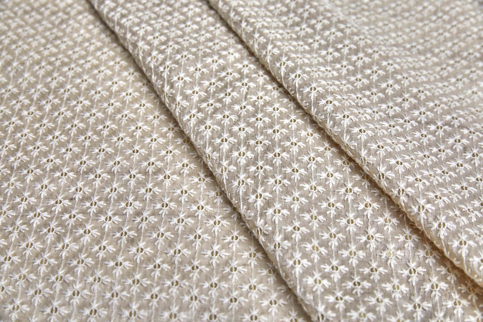 Cream Star Embroidery with Gold Sequins on Natural Silk Tassar