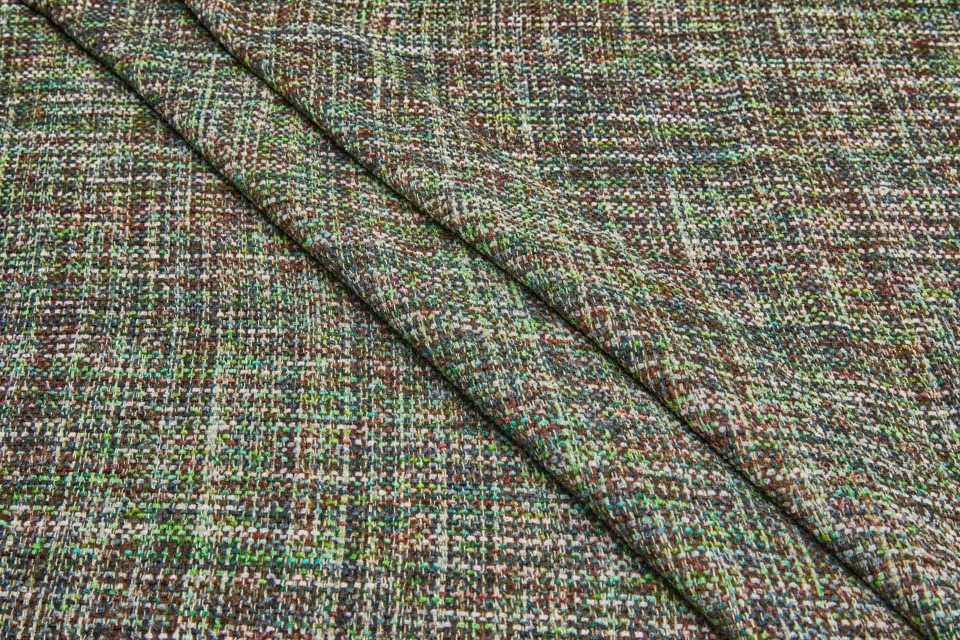 Hand Woven Silk Tweed - Greens, Browns and Ivory