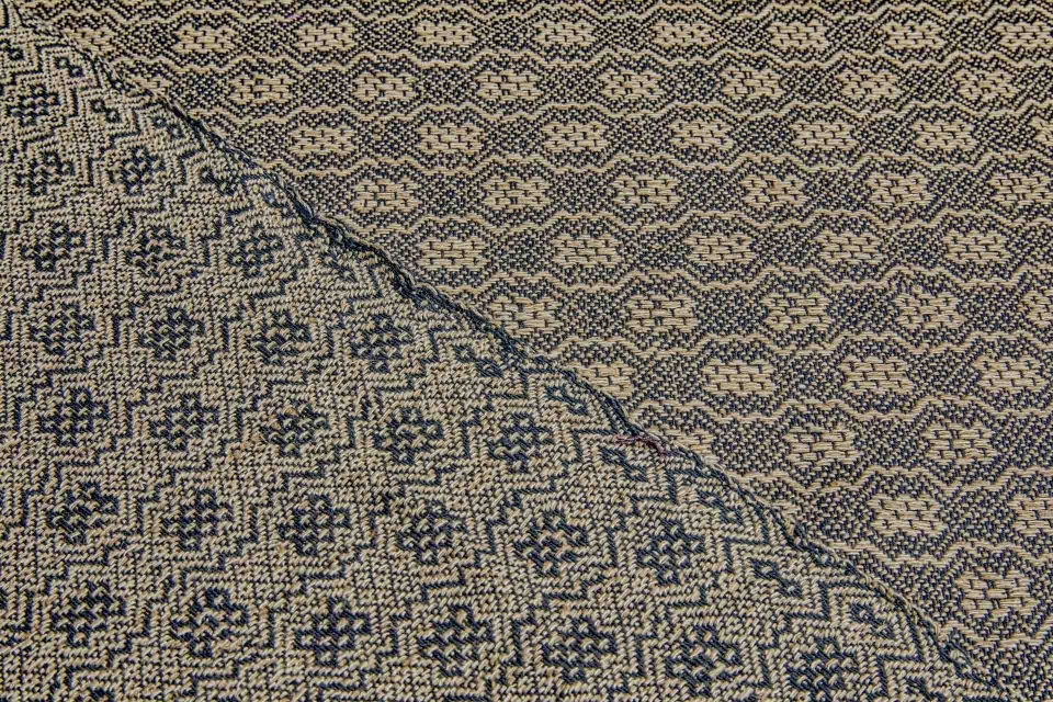 Hand Woven Reversible Silk Cotton Brocade Pattern - Tan and Black