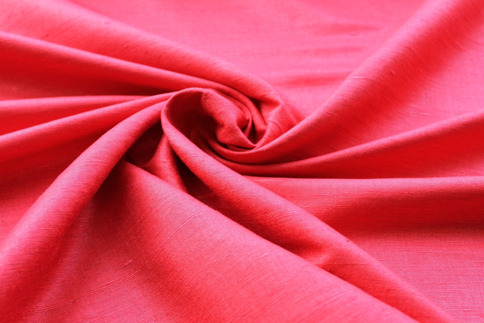 Bright Red Textured Raw Silk