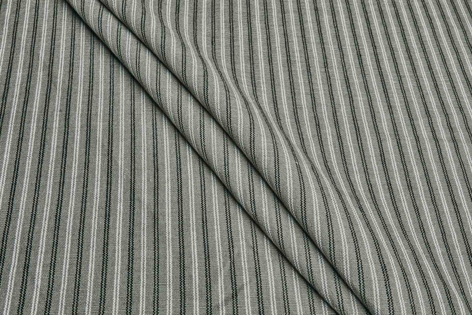 Striped Linen Canvas - Greenish Grey with White and Black