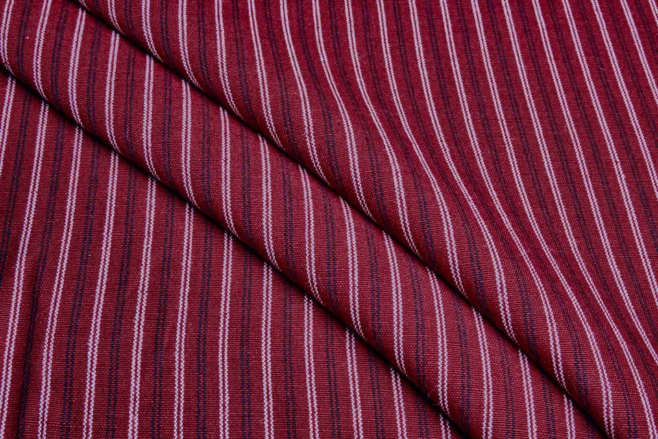 Striped Linen Canvas - Rich Red with White and Black