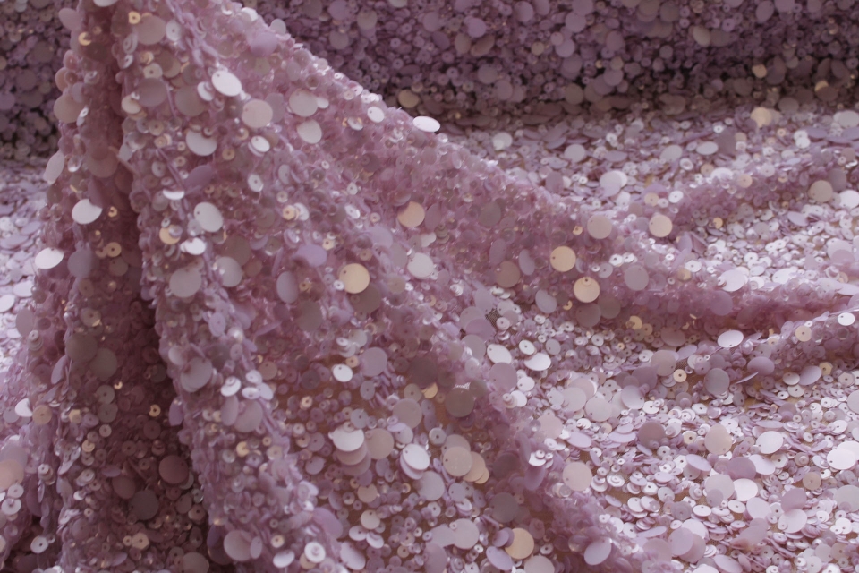 Mixed Sequins On Tulle - Lilac