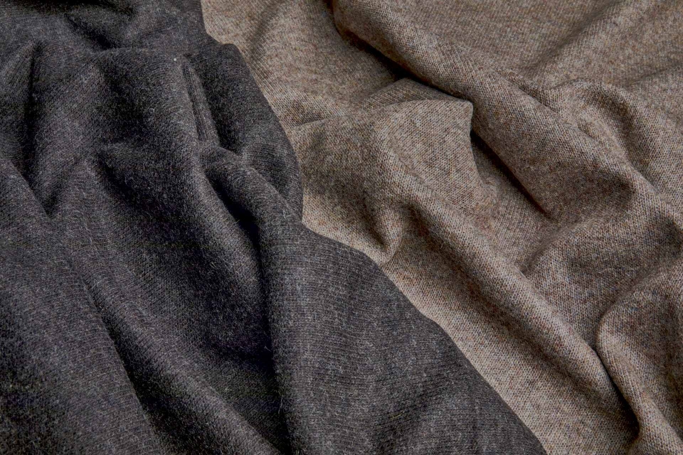 Reversible Double Knitted Wool Mix Jersey - Dark Brown / Mottled Beige