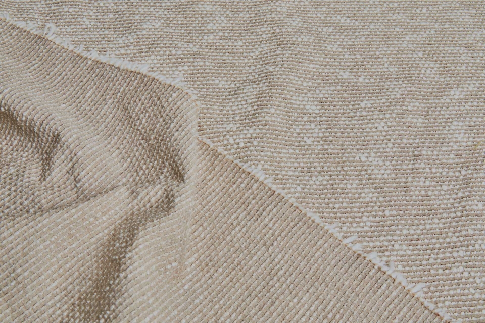 Cotton and Linen Slub Weave - Stone and Ecru / Off White