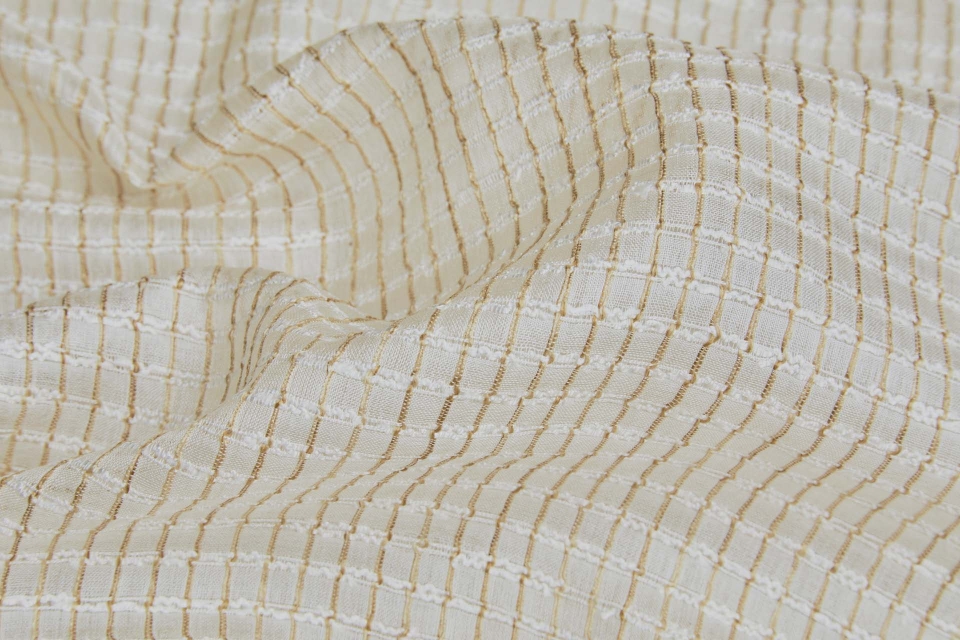 Textured Sheer Check Silk Tussah - Pale Gold and Ivory