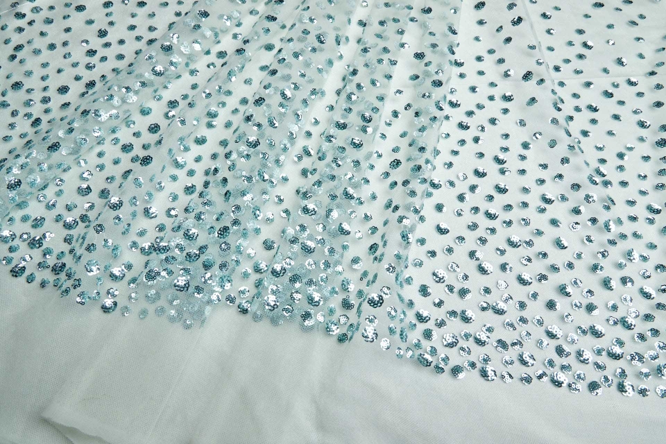 Gradient Sequin Circles on Tulle - Mint Green