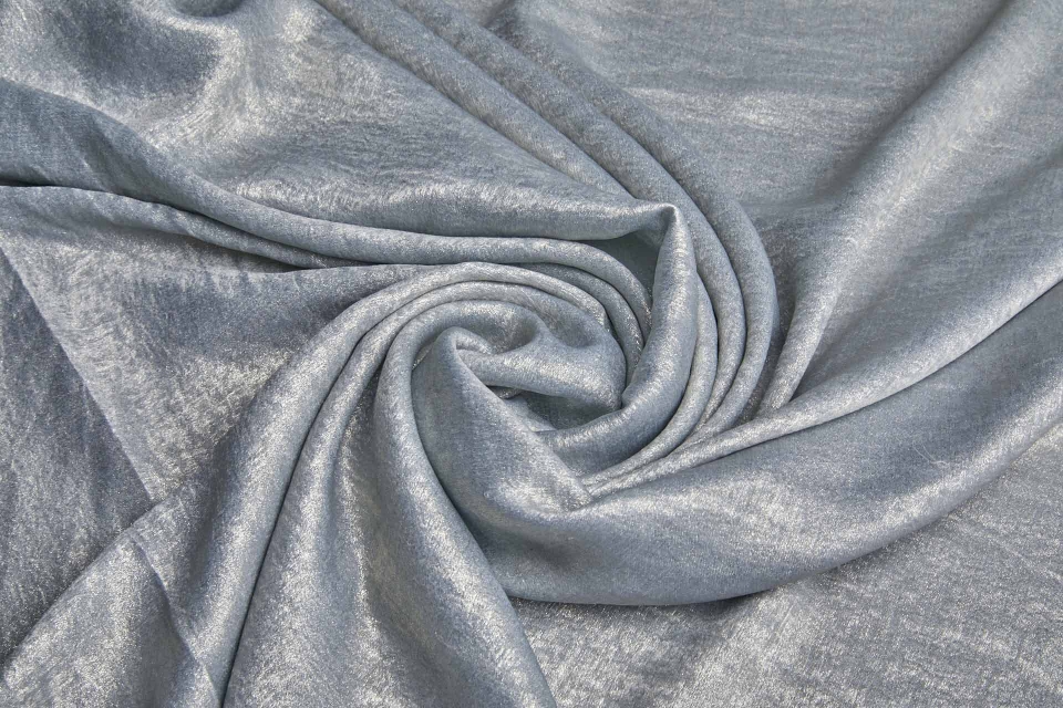 Foil Printed Polyester Satin in Pale Dusty Blue