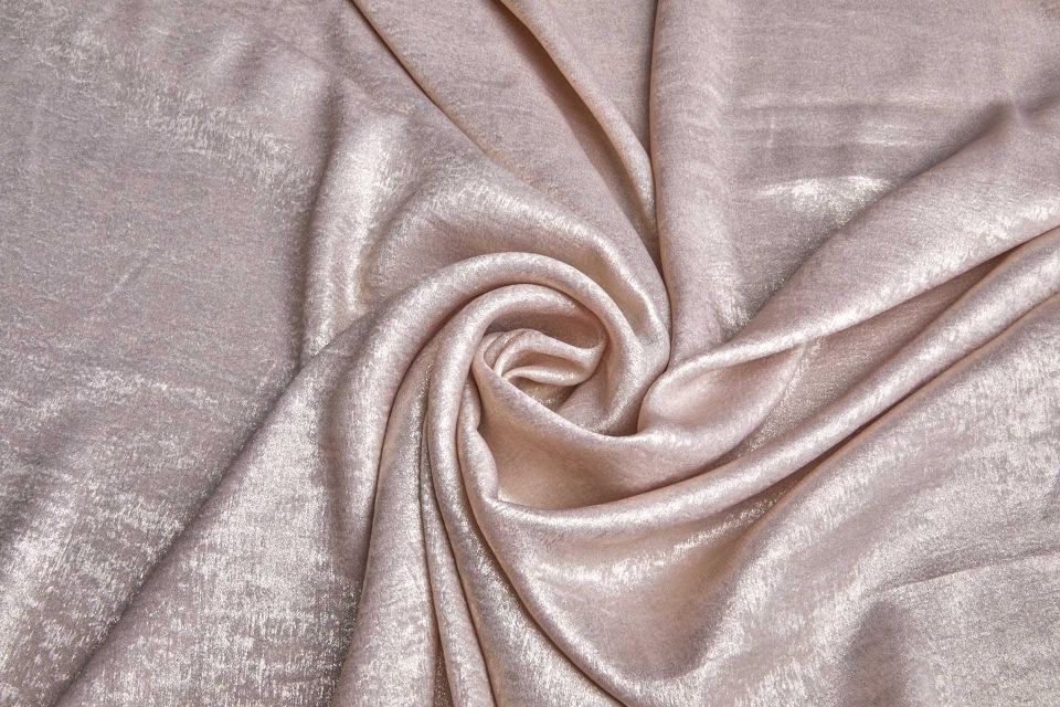 Foil Printed Polyester Satin in Shell Pink & Gold