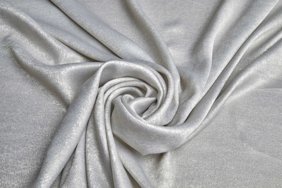 Foil Printed Polyester Satin in Pale Grey & Pale Gold