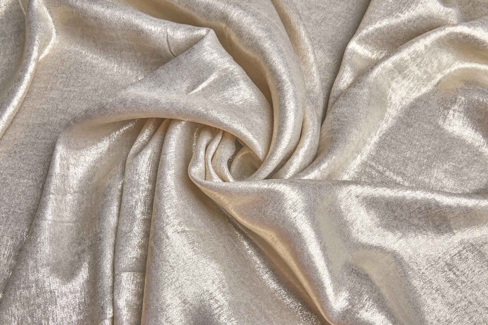 Foil Printed Polyester Satin in Oyster & Gold