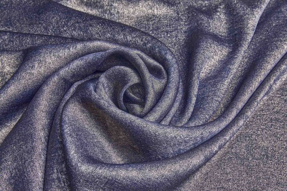 Foil Printed Polyester Satin in Navy & Pale Gold