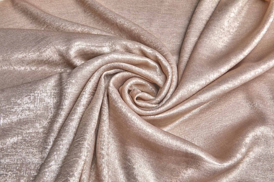 Foil Printed Polyester Satin in Taupe & Pale Gold