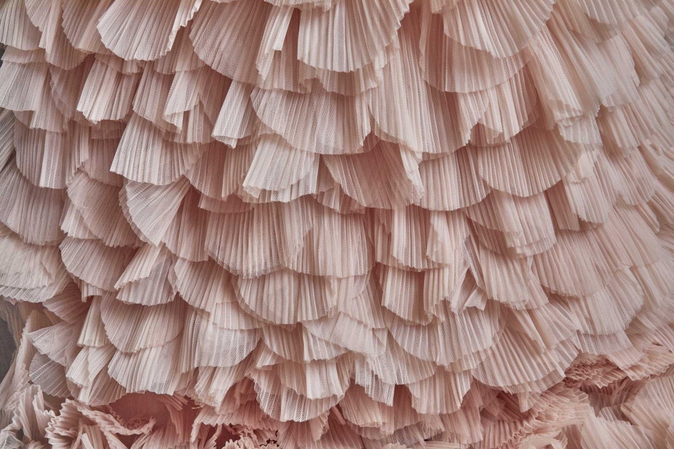 Shell Pink Pleated and Scalloped Tulle Ruffle Frill