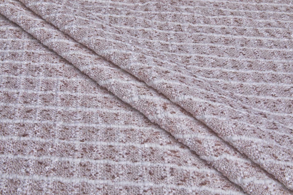 Chunky Tweedy Check Chenille - Dusty Pink and Ivory