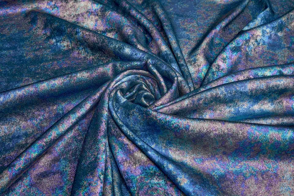 Foil Printed Polyester Crepe in Oilslick